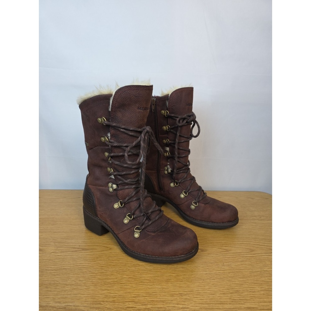 MERRELL Chateau Select Leather Boot In Brunette Size 8 Lace-up Waterproof J45848